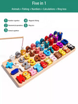 Montessori Wooden Number Learning Toy – Fishing, Ring Toss & Shape Sorting