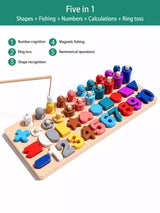 Montessori Wooden Number Learning Toy – Fishing, Ring Toss & Shape Sorting